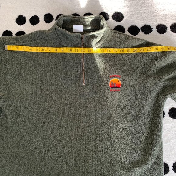 Vintage 1/4 Zip Fleece Henley Sweater Jacket Mens L Embroidered Green Pullover - Picture 8 of 11